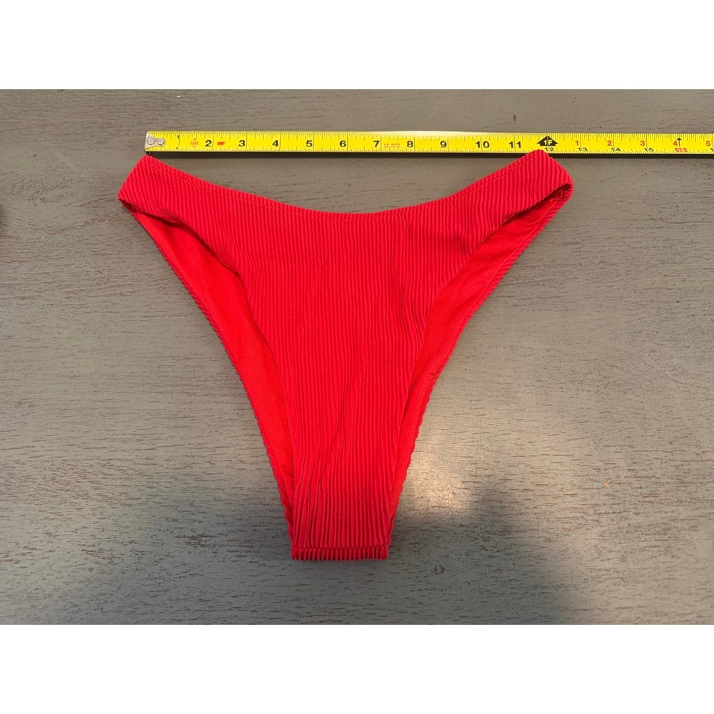 Buffbunny Collection Red Ribbed High Cut Bikini Bottoms Medium Cheeky Swimwear